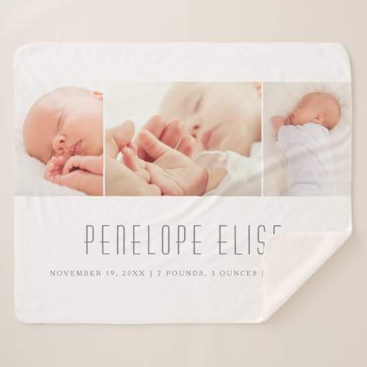 Couverture Sherpa Collage photo bébé Gris 3 Naissance (Devant (Horizontal))