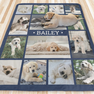 Couverture Sherpa Collage photo de chien Simple moderne Marine bleu
