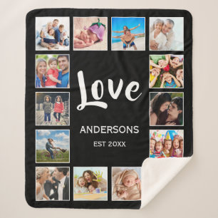 Couverture Sherpa Collage photo de famille personnalisée Noir person