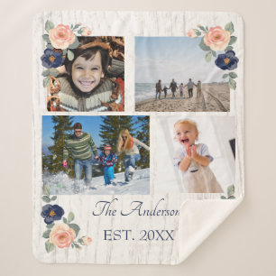 Couverture Sherpa Collage photo de la marine florale russe Blue and 
