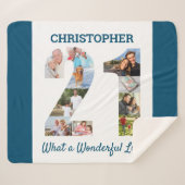 Couverture Sherpa Collage photo en forme de numéro 21 pour 21e anniv (Devant (Horizontal))