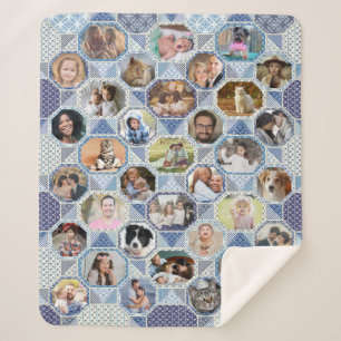 Couverture Sherpa Collage photo famille Easy Blue Quilt Look 35 Phot