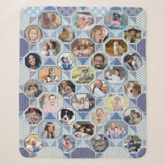 Couverture Sherpa Collage photo famille Easy Blue Quilt Look 35 Phot