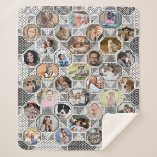 Couverture Sherpa Collage photo famille Easy Grey Quilt Look 35 Phot