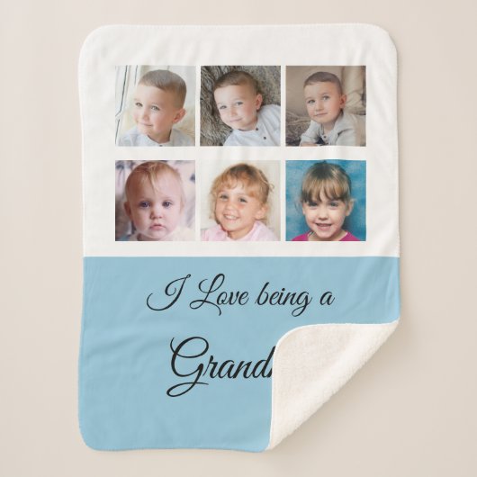 Couverture Sherpa Collage photo Grandma bleu et blanc (Devant)