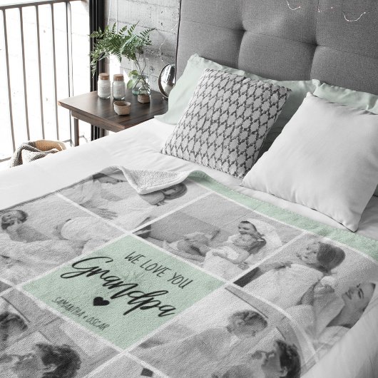 Couverture Sherpa Collage Photo Meilleur Grand-Père Ever Pastel Mint