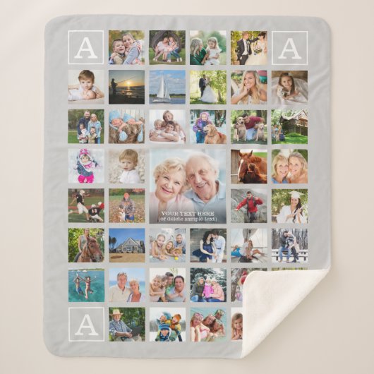 Couverture Sherpa Collage photo moderne Monogramme Gris personnalisé (Devant)