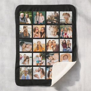 Couverture Sherpa Collage photo noir simple 20 photo personnalisée