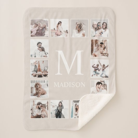 Couverture Sherpa Collage photo personnalisé Beige personnalisé (Devant)