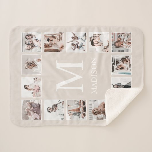 Couverture Sherpa Collage photo personnalisé Beige personnalisé (Devant (Horizontal))