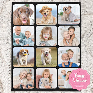 Couverture Sherpa Collage photo personnalisé élégant 12 Noir