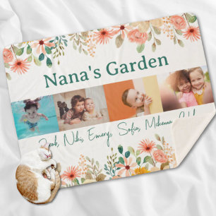Couverture Sherpa Collage photo personnalisé Jardin de Nana Grandma