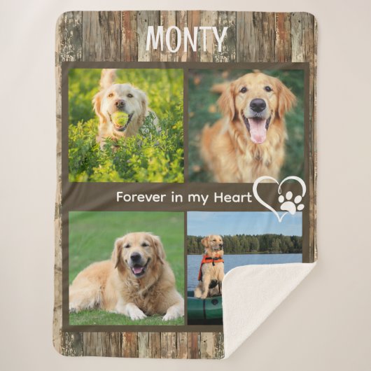 Couverture Sherpa Collage photo personnalisé Rustic Pet Memorial (Devant)