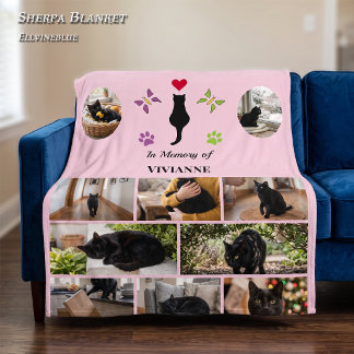 Couverture Sherpa Collage photo pour animaux en mémoire Chat noir Ro