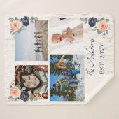 Couverture Sherpa Collage photo Rustique Floral Navy Blue et Peach (Devant (Horizontal))