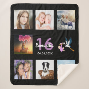 Couverture Sherpa Collage photo Sweet 16 noir