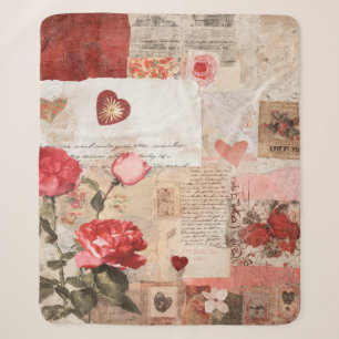 Couverture Sherpa Collage Romantique Vintage Rose (3)