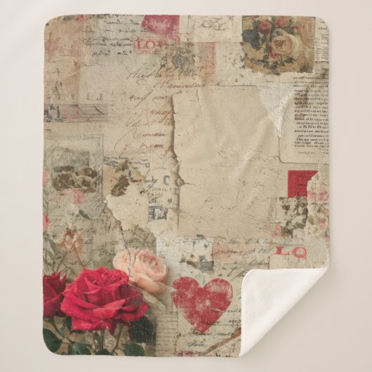 Couverture Sherpa Collage Romantique Vintage Rose (4) (Devant)