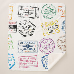 Couverture Sherpa Collection de timbres de passeport isolés sur blan