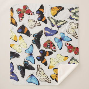 Couverture Sherpa Collection réaliste de papillons vintages.