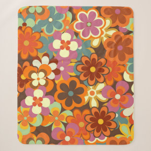 Couverture Sherpa Coloré Floral vintage Motif sans couture. Rétro 70