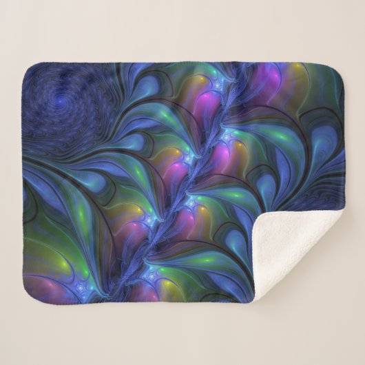 Couverture Sherpa Coloré Lumineux Abstrait Bleu rose Vert Fractal (Devant (Horizontal))