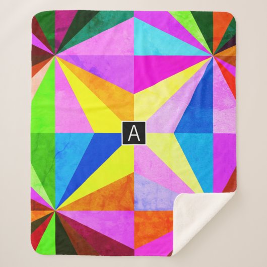 Couverture Sherpa Coloré Moderne Multi-Coloré Géométrique | Monogram (Devant)