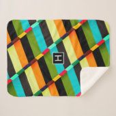 Couverture Sherpa Coloré Moderne Rayures Abstraites & Monogramme (Devant (Horizontal))