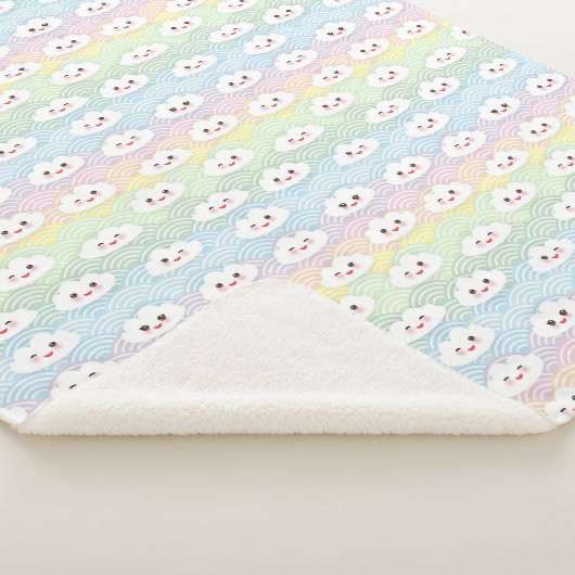 Couverture Sherpa Coloré Pastel Waves Kawaii Emoji Clouds Motif (3/4)