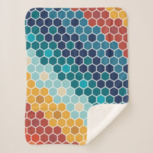 Couverture Sherpa Coloré Retro Mosaïque Florale Motif Hexagon