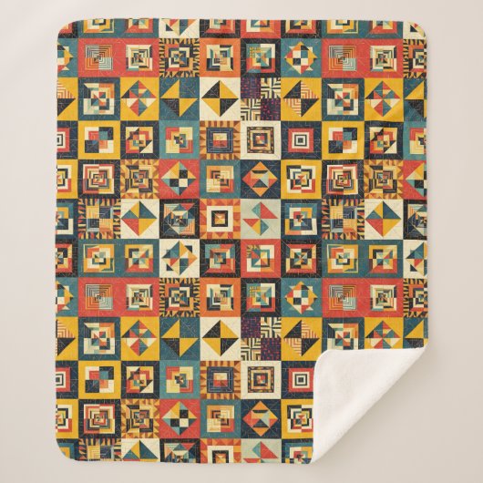 Couverture Sherpa Colorful Abstract Tiled Geometrical Pattern (Devant)