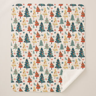 Couverture Sherpa Colourful Christmas Pine Trees Seamless Pattern