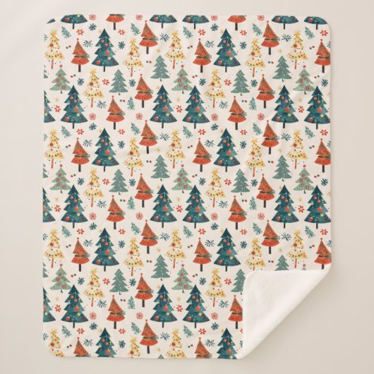 Couverture Sherpa Colourful Christmas Pine Trees Seamless Pattern (Devant)