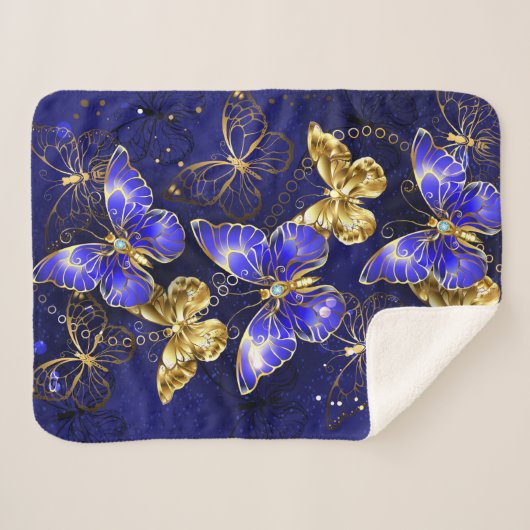 Couverture Sherpa Composition avec papillons Sapphire (Devant (Horizontal))