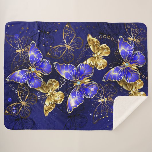 Couverture Sherpa Composition avec papillons Sapphire (Devant (Horizontal))