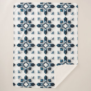 Couverture Sherpa Conception Abstraite Géométrique en Bleu et Blanc