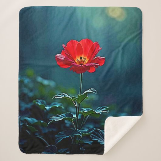 Couverture Sherpa Conception centrée sur une seule fleur rouge (Devant)