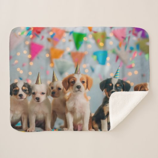 Couverture Sherpa Conception de célébration d'anniversaire de chiots (Devant (Horizontal))