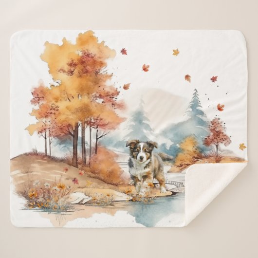 Couverture Sherpa Conception de chien d'automne à l'aquarelle - Berg (Devant (Horizontal))