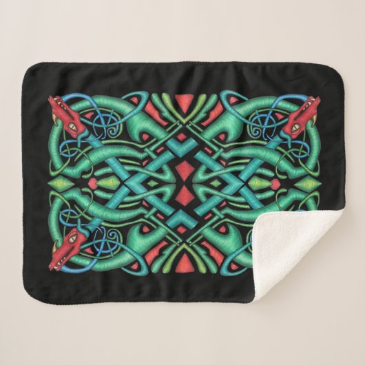 Couverture Sherpa Conception de noeud Celtique complexe Têtes de dra (Devant (Horizontal))