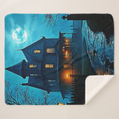 Couverture Sherpa Conception de nuit au clair de lune bleu du manoir (Devant (Horizontal))