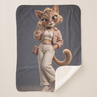Couverture Sherpa Conception de personnage de chat animé 3D chic et