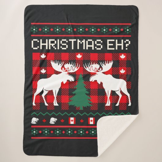 Couverture Sherpa Conception de vêtements de Noël moches canadiens (Devant)