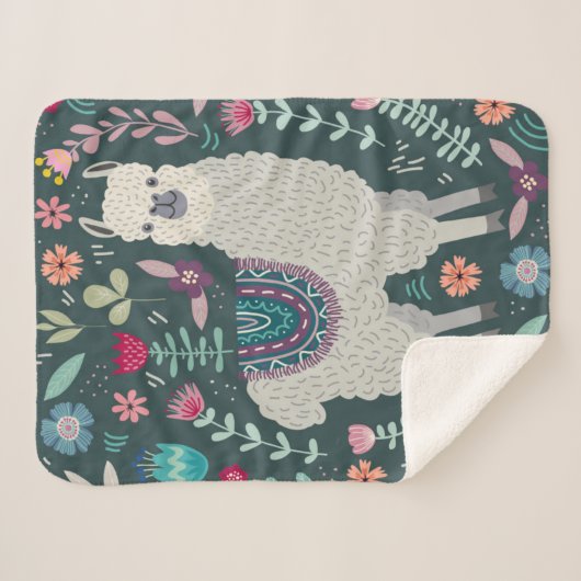 Couverture Sherpa Conception florale de lama mignon (Devant (Horizontal))
