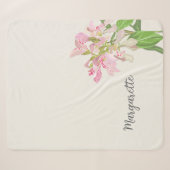 Couverture Sherpa Conception florale d'orchidée rose – Art botanique (Devant (Horizontal))