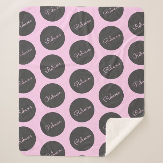 Couverture Sherpa Conception moderne à points Polka rose et gris (Devant)