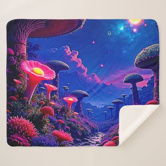 Couverture Sherpa Conception nocturne de la forêt de champignons enc (Devant (Horizontal))