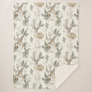 Couverture Sherpa Cône de pin vert Cerf