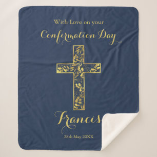 Couverture Sherpa Confirmation de croix bleu or garçons