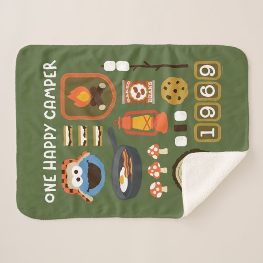 Couverture Sherpa Cookie Monster | Un Camper Heureux (Devant (Horizontal))